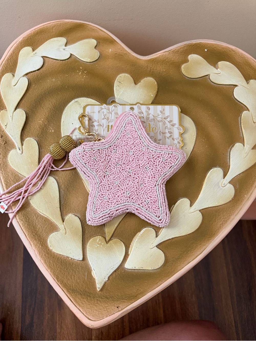 India Handmade Beaded Pink Star Zippered Coin Travel Pouch Wallet